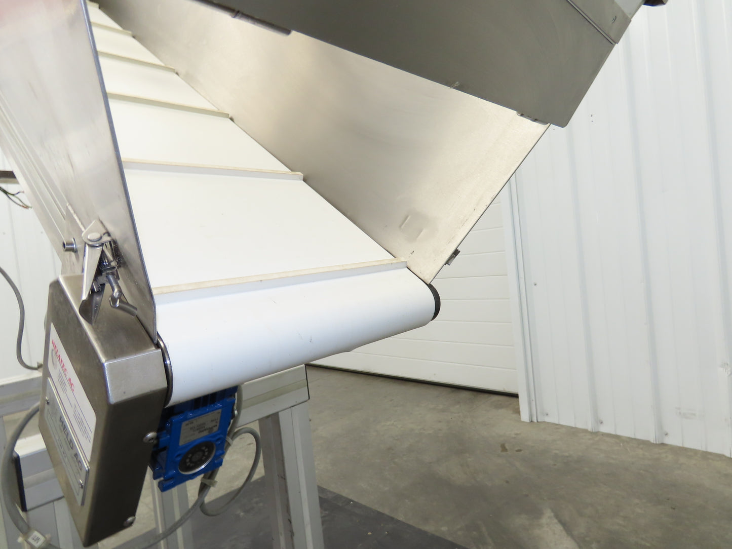 Helatec Held AG Stainless Incline Feed Conveyor 300mm Cleated Belt 64"L 230V 1PH