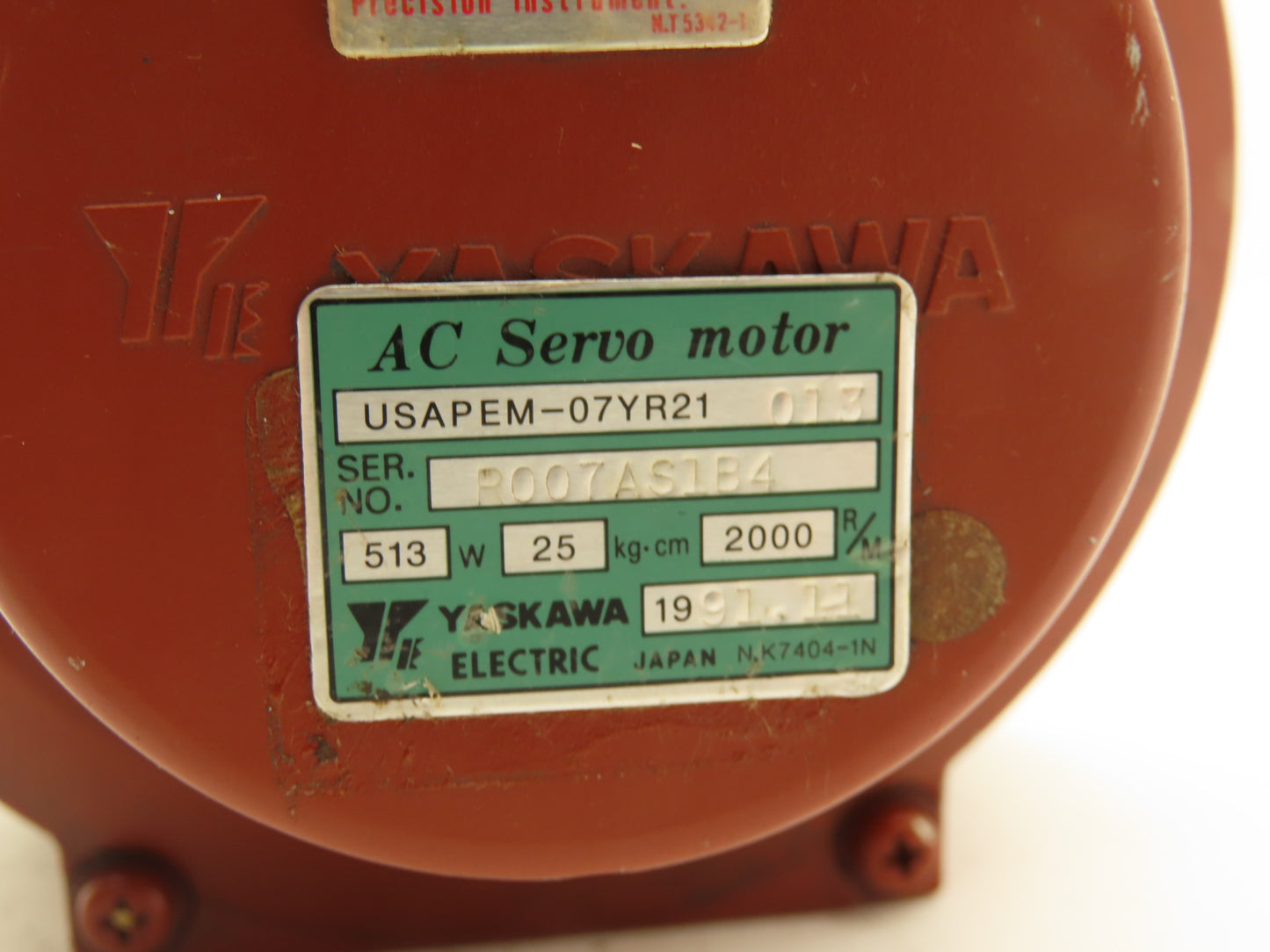 Yaskawa USAPEM-07YR21 AC Servo Motor 513W 2000RPM