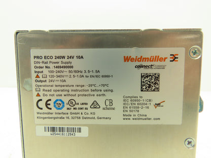 Weidmüller 1469490000 10A Power Supply 100-240V AC to 24V Connect Power PRO ECO