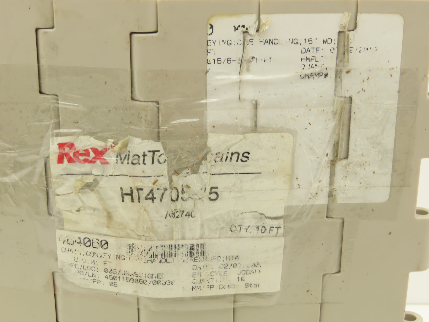 Rexnord HT4705-15 MatTop Plastic Conveyor Belt Chain 15"W x 10' Length Tan