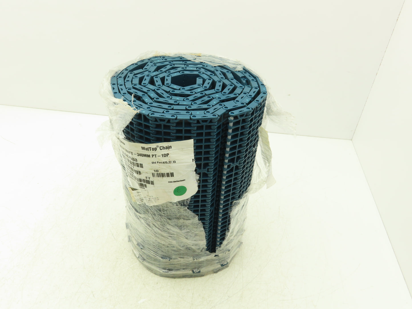 Rexnord XLG1000FT-340mm PT-1DP MatTop Plastic Conveyor Belt Chain 10'L Green