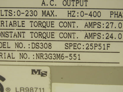 Magnetek DS308 VFD Haas Spindle AC Servo Drive 10Hp 230VAC 3Ph Spec 25P51F