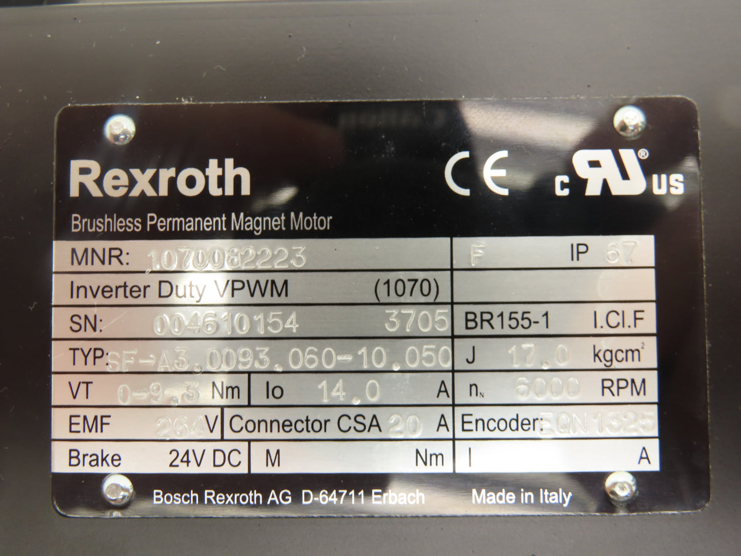 Bosch Rexroth SF-A3.0093.060-10.050 Servo Motor 6000rpm