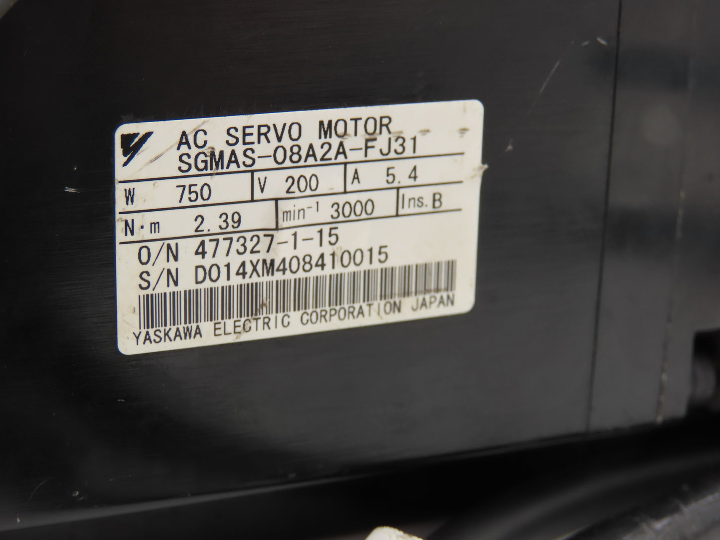 Yaskawa SGMAS-08A2A-FJ31 Servo Motor 750W 5.4A 16mm Shaft