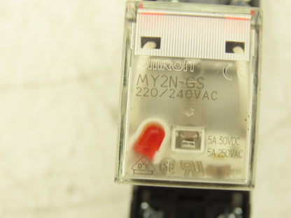 Omron MY2N-GS Relay 8-Pin 2 Pole LED Indicator 220/240VAC Coil w/ Base Lot of 42