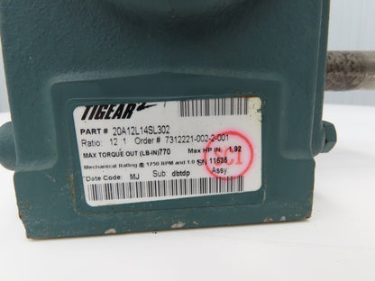 Reliance P14G9256H Gearmotor 12:1 Tigear Reducer 144rpm 1Hp 230/460V 143TC LH