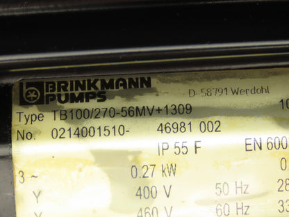 Brinkmann TB100/270-56MV+1309 Immersion Coolant Pump 100 L/min .27kW 460V 3PH