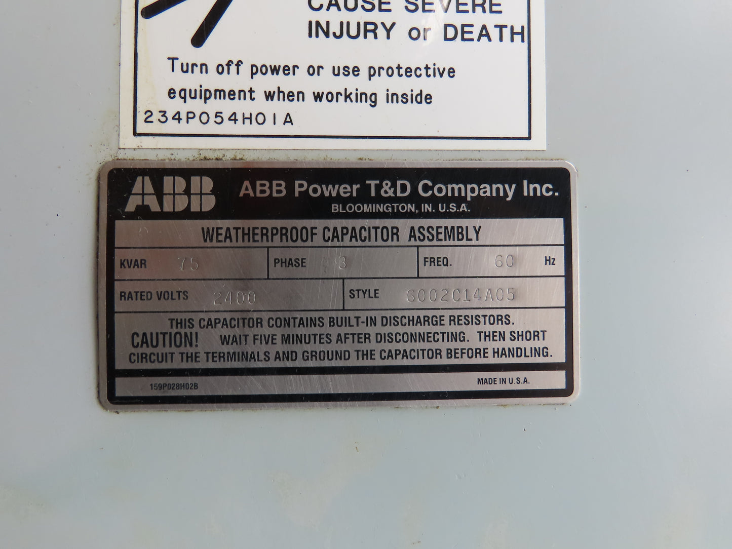 ABB 6002C14A05 75KVAR Waterproof Capacitor Assembly 3Ph Rated 2400V 60Hz