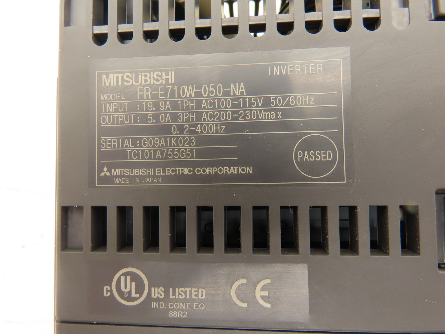 Mitsubishi FR-E710W-050-NA E700 VFD AC Inverter 0.75kW 100-115VAC 19.9A 1PH