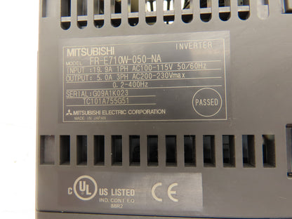 Mitsubishi FR-E710W-050-NA E700 VFD AC Inverter 0.75kW 100-115VAC 19.9A 1PH