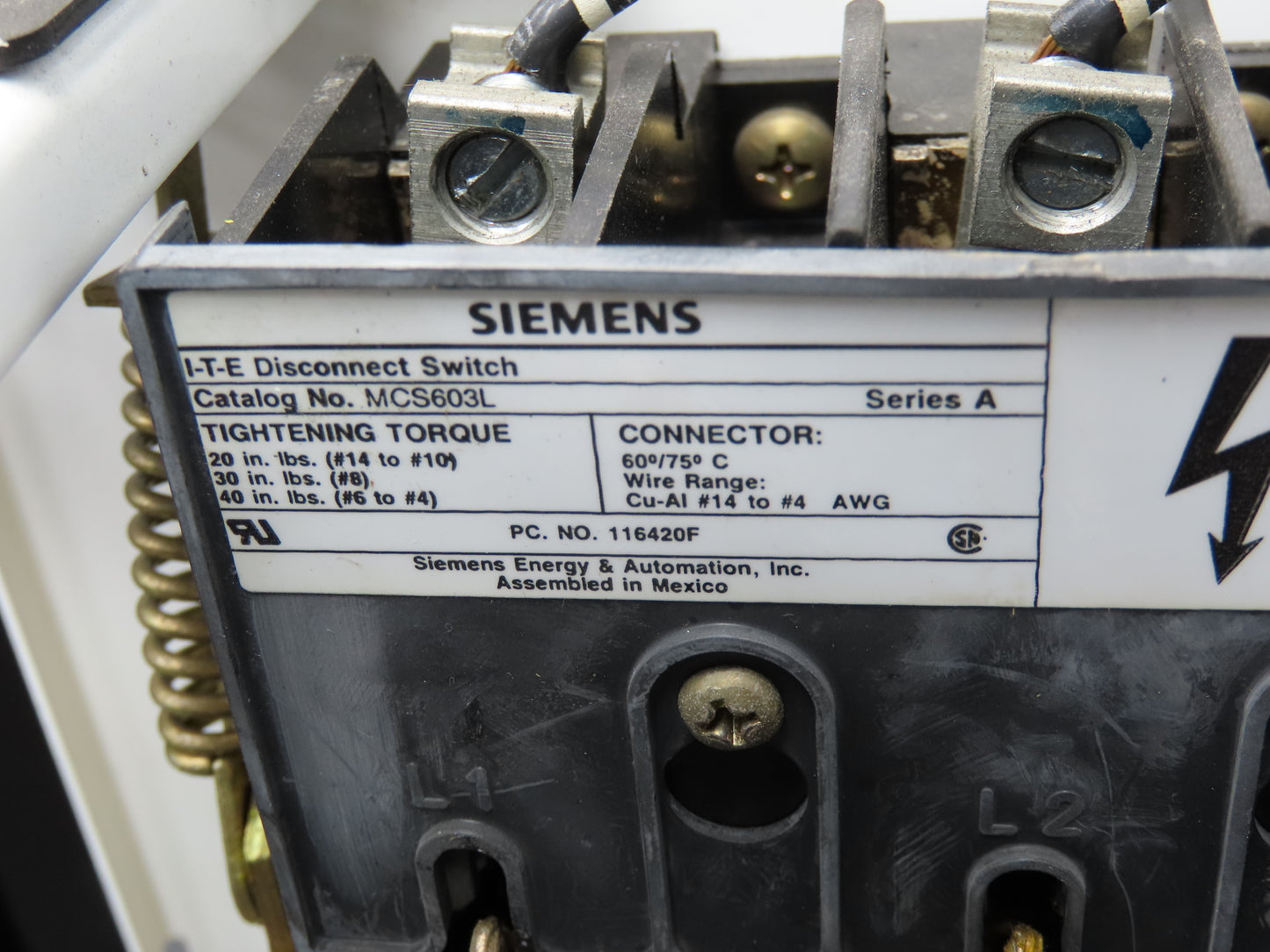 Siemens 32-89258 Combination Bucket Breaker MCC Starter Fused 600VAC 10HP 3Ph