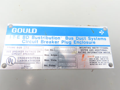 Gould BDJK4400 ITE BD Busway Bus Plug Disconnect 400A Breaker 600V 3P
