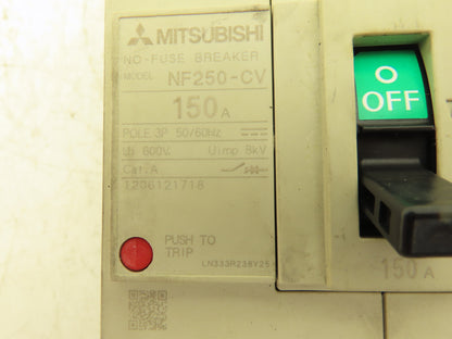 Mitsubishi Electric NF250-CV 150A Molded Case Circuit Breaker 600V 3PH w/ Guards
