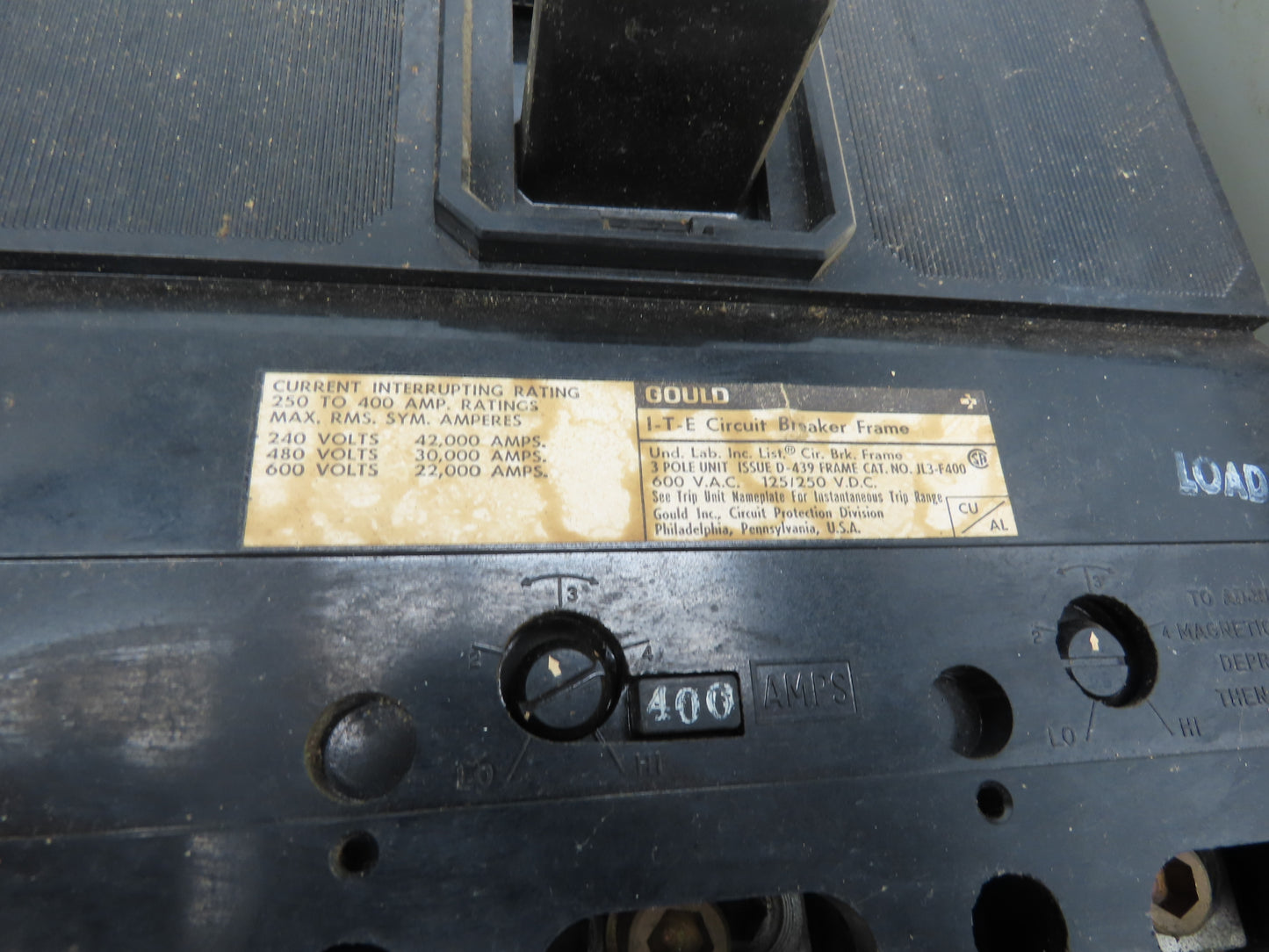 Gould BDJK4400 ITE BD Busway Bus Plug Disconnect 400A Breaker 600V 3P