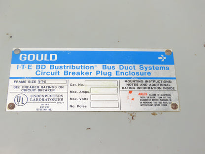 Gould BDJK4400 ITE BD Busway Bus Plug Disconnect 400A Breaker 600V 3P