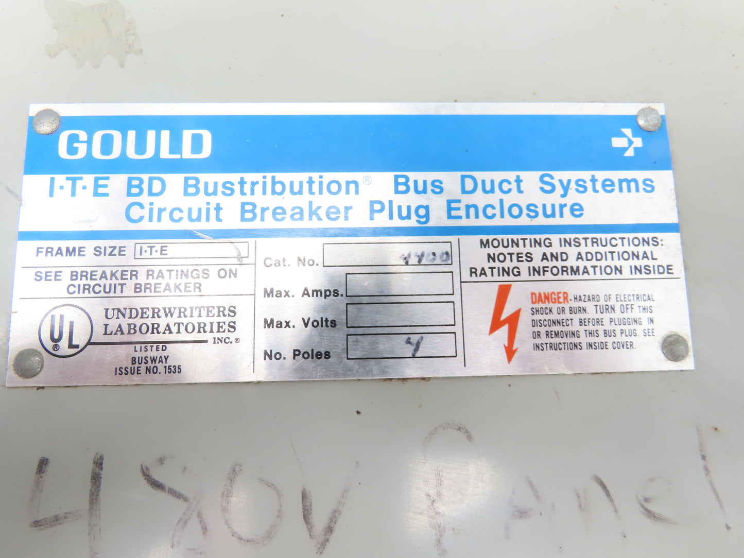 Gould BDJK4400 ITE BD Busway Bus Plug Disconnect 400A Breaker 600V 3P