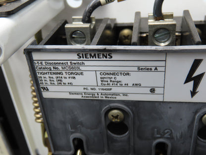Siemens 32-89258 Combination Bucket Breaker MCC Starter Fused 600VAC 10HP 3Ph