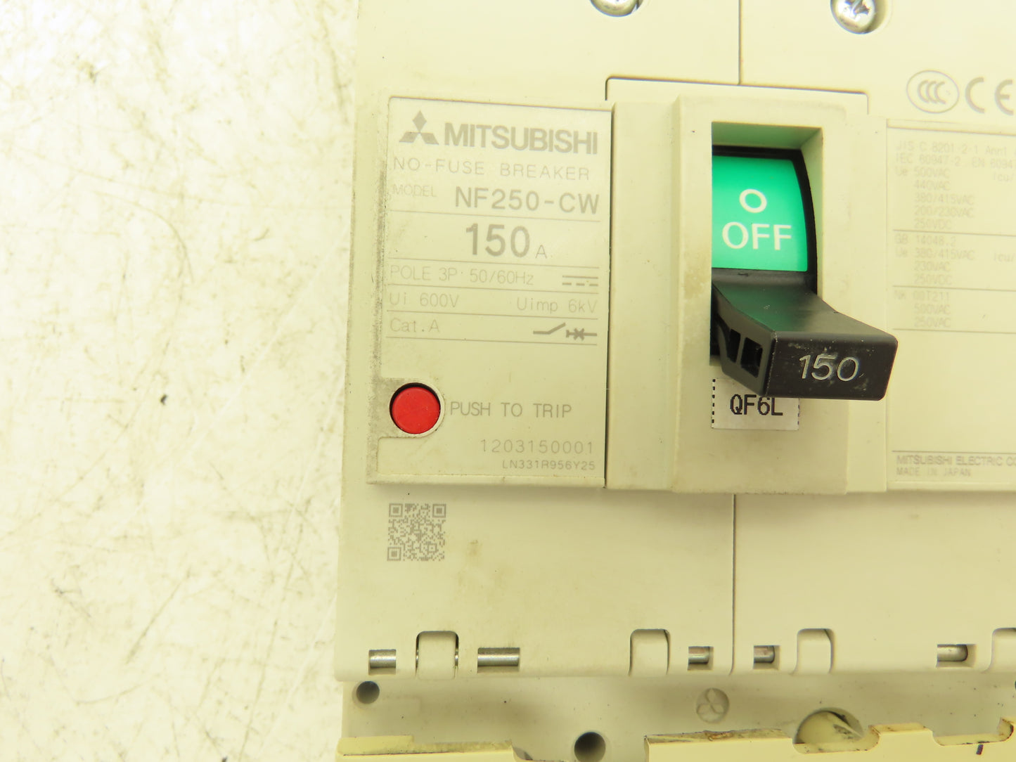 Mitsubishi Electric NF250-CW 150A Molded Case Circuit Breaker 600V 3PH w/ Guards