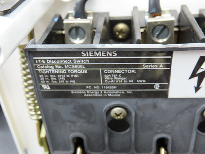 Siemens 30-89258 Combination Bucket Breaker MCC Starter Fused 600VAC 30HP 3Ph