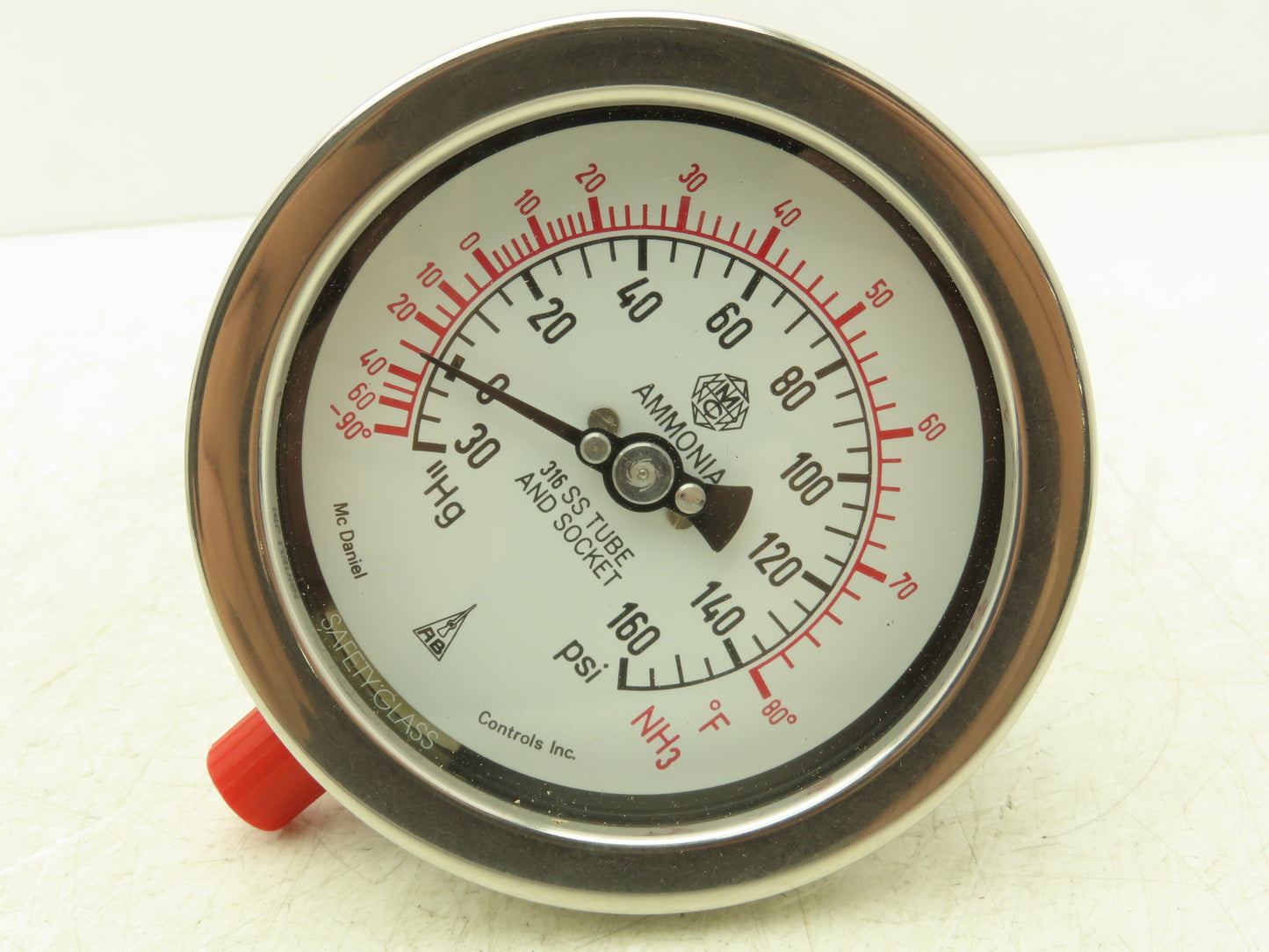 McDaniel Controls AYNH3 Ammonia Pressure Gauge 4" Dial -30"HG 0-160 PSI 1/4" NPT