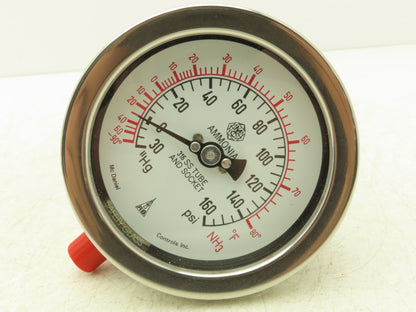 McDaniel Controls AYNH3 Ammonia Pressure Gauge 4" Dial -30"HG 0-160 PSI 1/4" NPT
