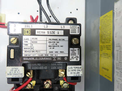 Square D 8536SC03 Combination Motor Starter NEMA Size 1  10HP 460V 3R Enclosure