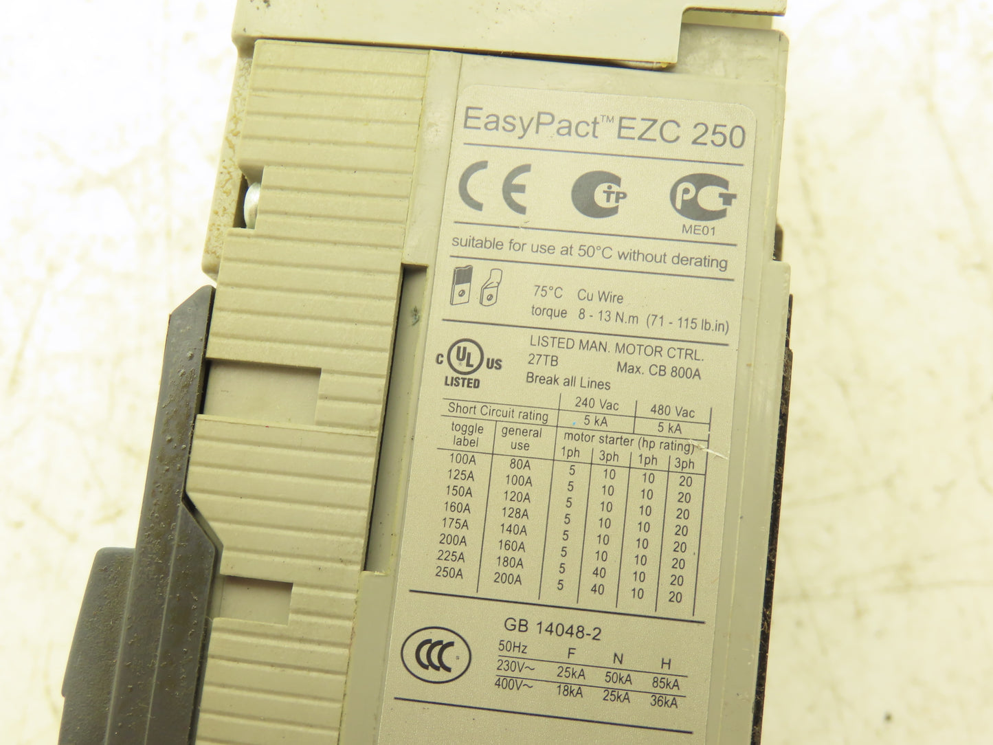 Schneider EZC 250N EasyPact Molded Case Circuit Breaker 150A 480VAC 3-Pole