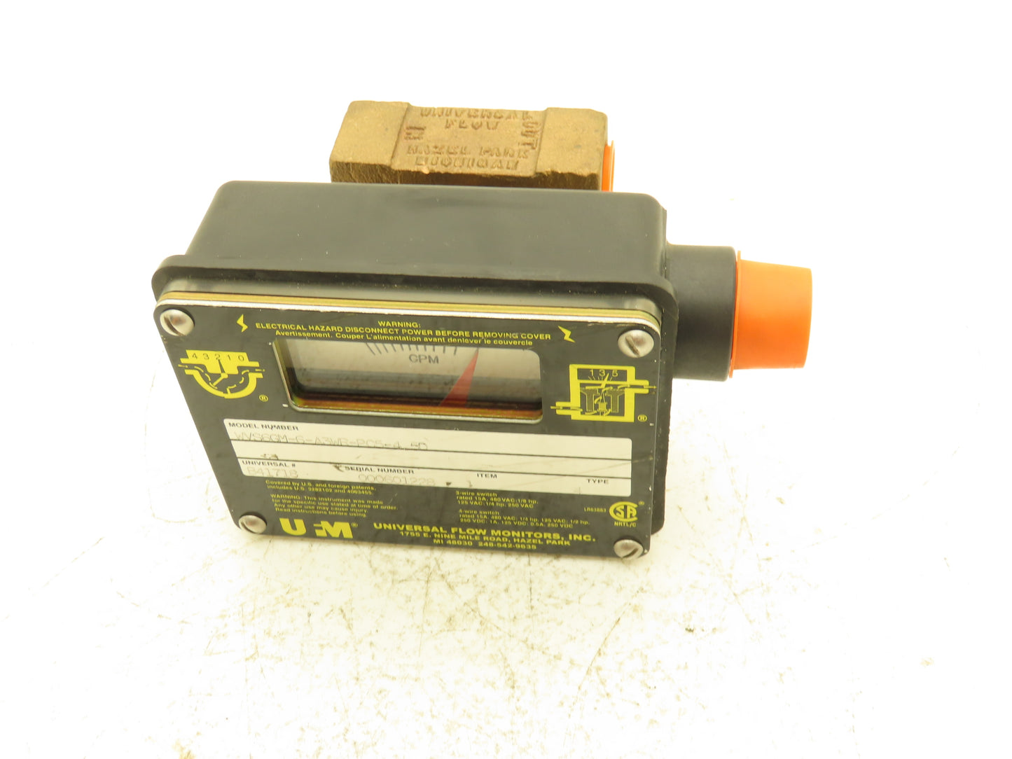 Universal Flow Monitors WVS6GM-6-A3WR-PC5-4.5D Flow Meter 6 GPM 3/4"NPT Bronze