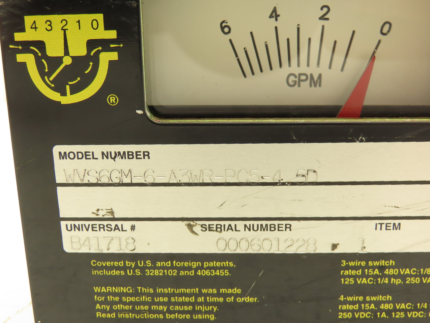 Universal Flow Monitors WVS6GM-6-A3WR-PC5-4.5D Flow Meter 6 GPM 3/4"NPT Bronze