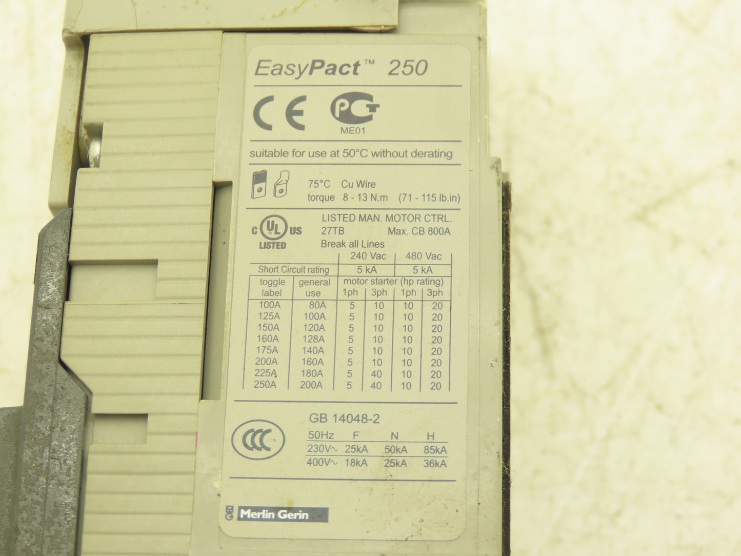 Schneider EZC 250N EasyPact Molded Case Circuit Breaker 150A 480VAC 3-Pole