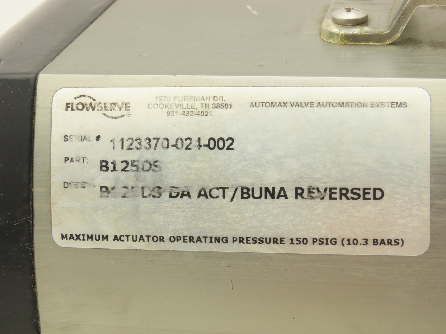 Flowserve B125DS Pneumatic Air Operated Valve Actuator 150psi Direct Acting