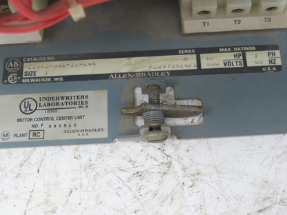 Allen Bradley 2106B Reversing Combination Motor Starter NEMA 1 MCC 10Hp 460V 20"