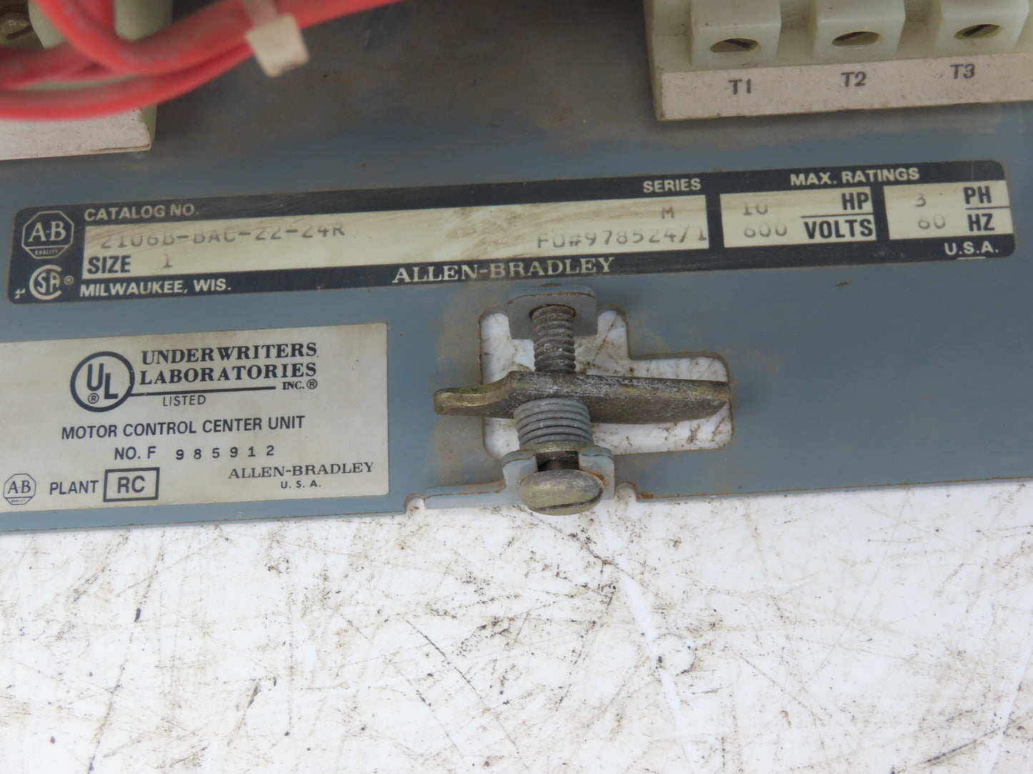 Allen Bradley 2106B Reversing Combination Motor Starter NEMA 1 MCC 10Hp 460V 20"