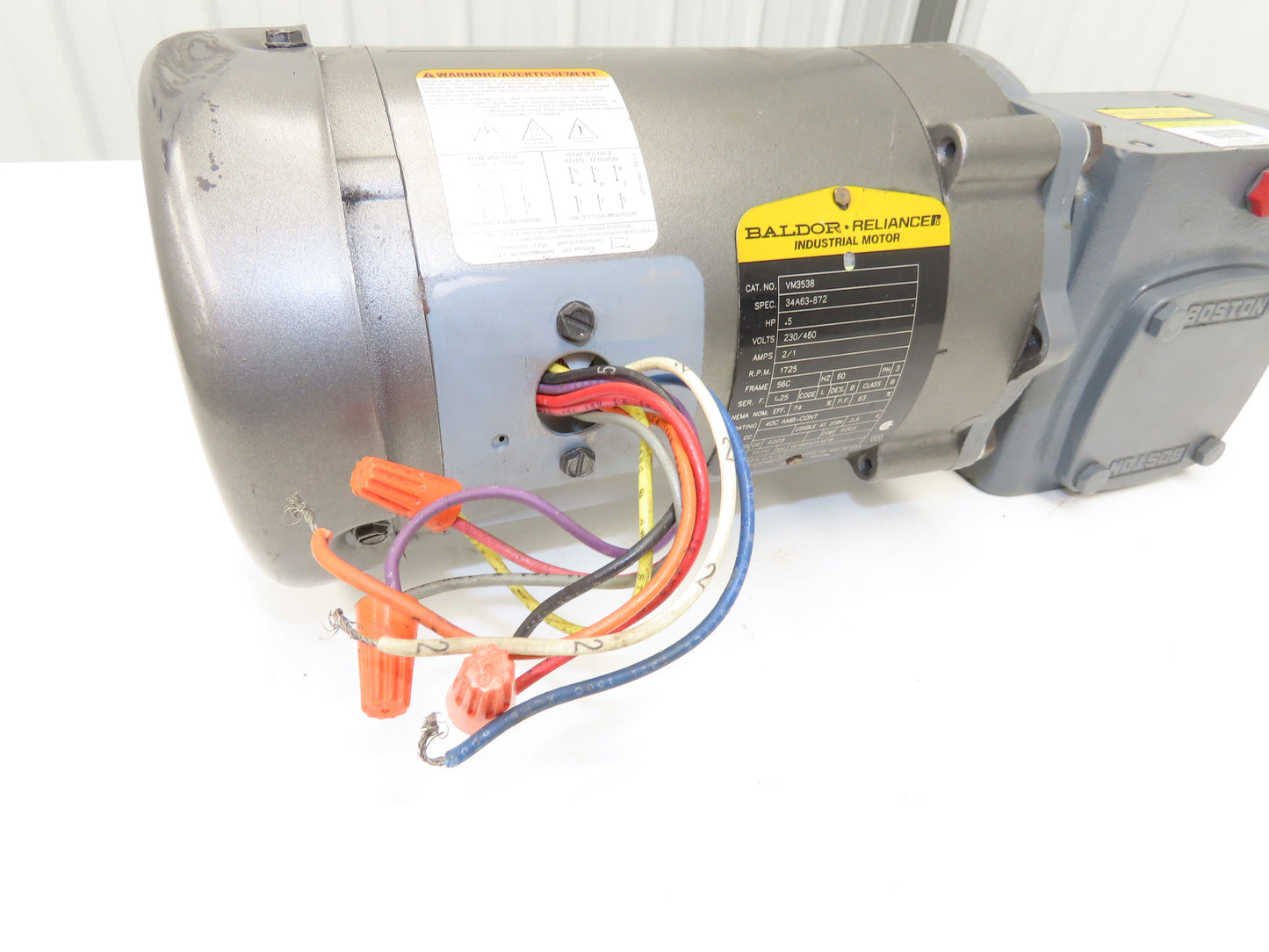 Baldor VM3538 Gearmotor 8:1 Boston Gear Reducer 216rpm 1/2Hp 230/460V 3PH 56C LH