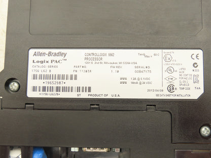 Allen Bradley 1756-L62 ControlLogix 5562 Processor Logix Pac Ser B Fw Rev 1.10