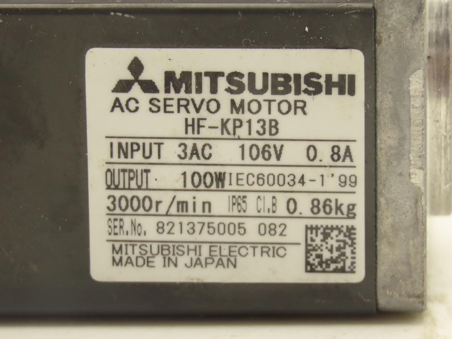 Mitsubishi Electric HF-KP13B Servo Motor w/Brake 106V 3PH 100W 3000 RPM