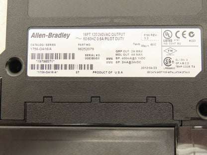 Allen Bradley 1756-OA16/A ControlLogix PLC 120/240VAC Output Module 16PT Rev 3.2