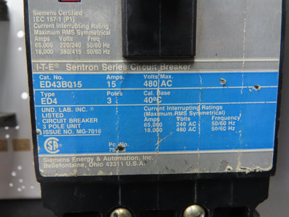 Siemens 51-42062 Bucket Two Breaker MCC 400/600VAC 15/30A 3 Pole 3Ph *Read