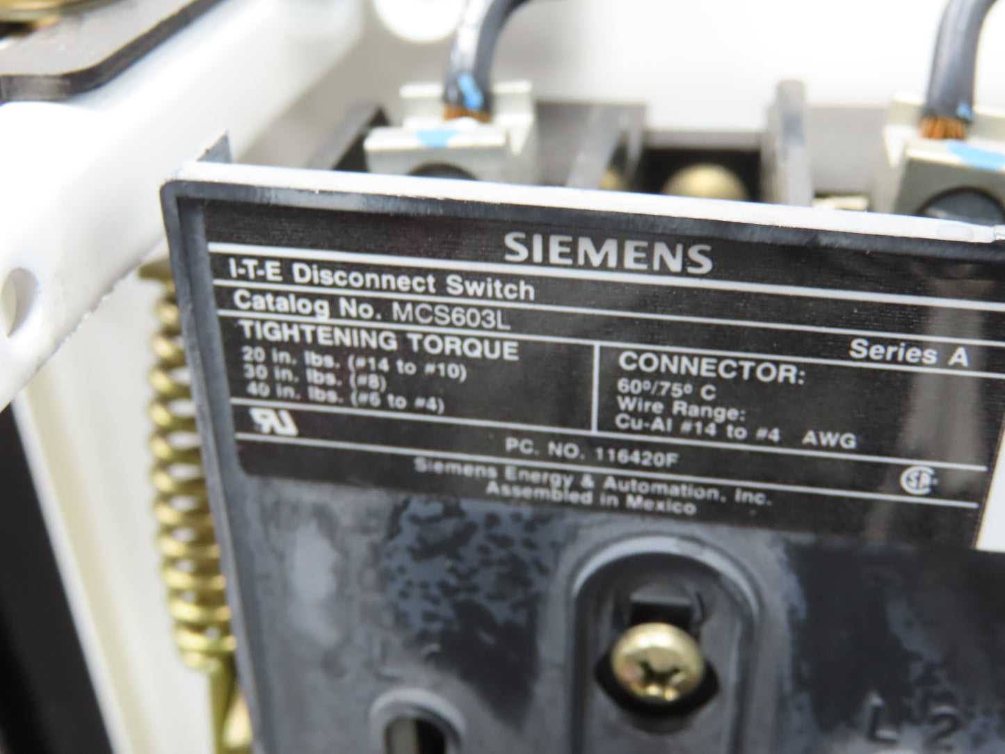 Siemens 32-89258 Combination Bucket Breaker MCC Starter Fused 600VAC 10HP 3Ph