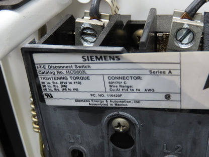 Siemens 32-89258 Combination Bucket Breaker MCC Starter Fused 600VAC 10HP 3Ph