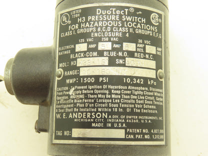 Duo Tect H3S-1ST Pressure Switch Hazardous Location 10-180 WC 125/250VAC 30VDC