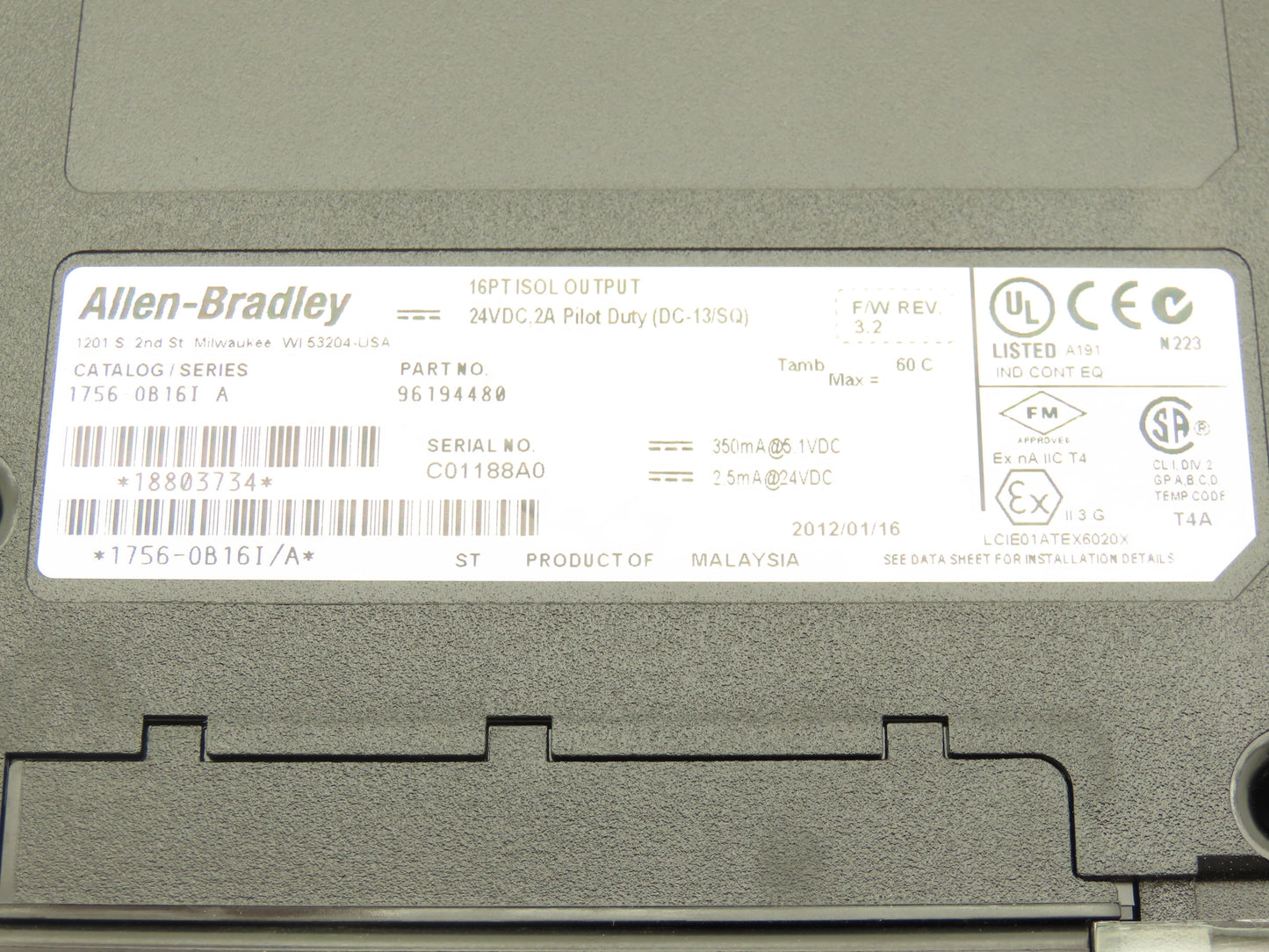 Allen Bradley 1756-OB16I ControlLogix 16PT Isolated Output 24VDC F/W Rev 3.2
