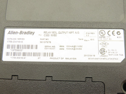 Allen Bradley 1756-OW16I ControlLogix 16PT Relay Isolated Output 24VDC Rev 3.2