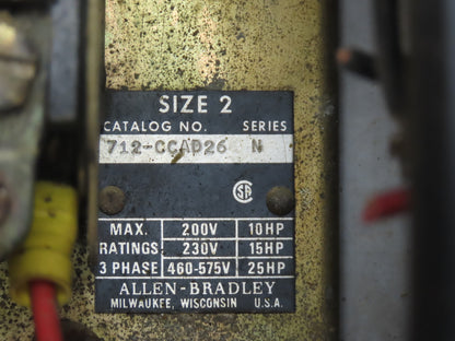 Allen Bradley 712-CCAD26 Combination Starter NEMA Size 2 Stainless 25HP 600V 3ph