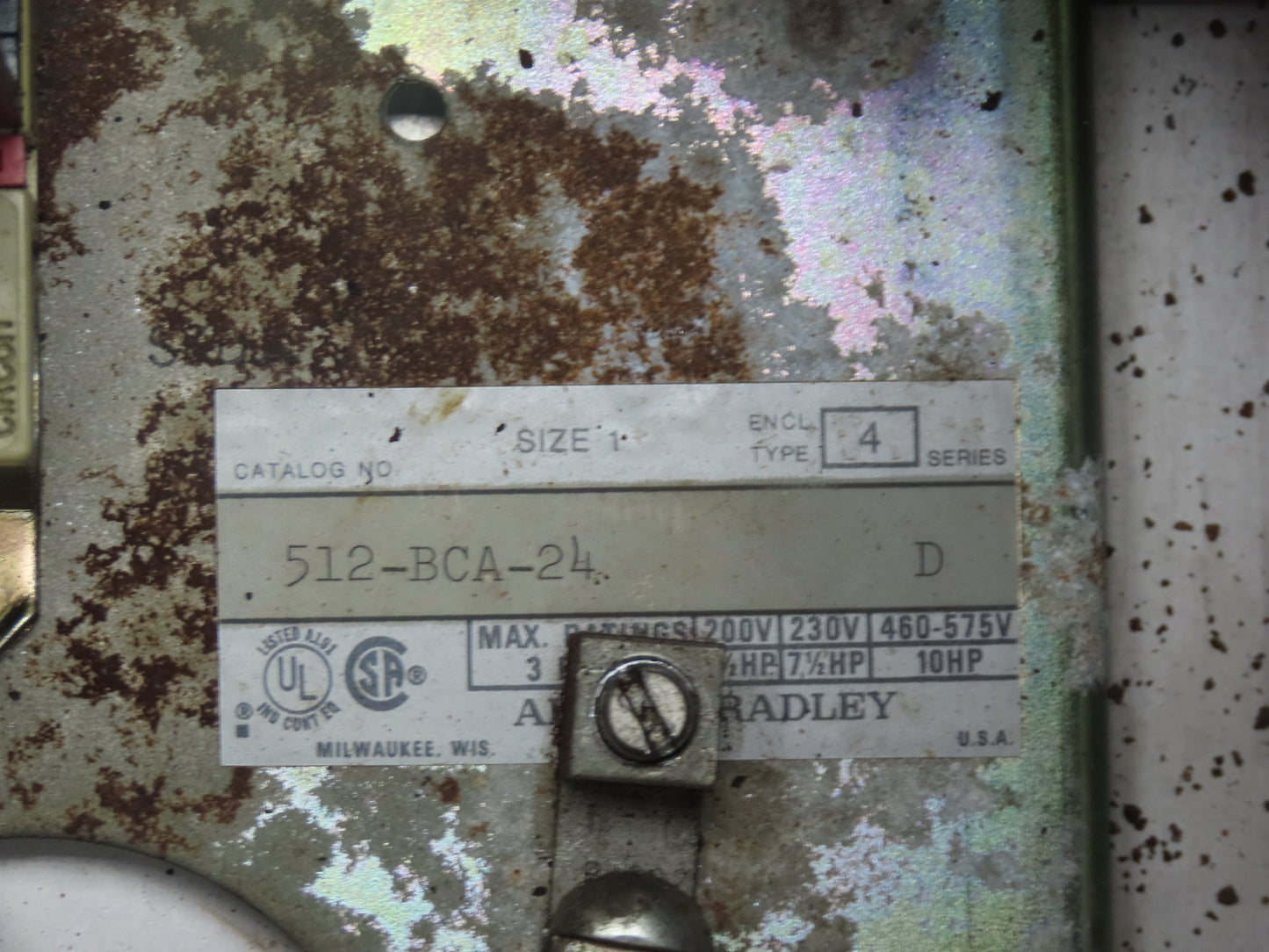 Allen Bradley 512-BCA-24 Combination Starter NEMA Size 1 Stainless 10HP 600V 3ph