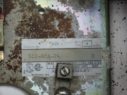 Allen Bradley 512-BCA-24 Combination Starter NEMA Size 1 Stainless 10HP 600V 3ph