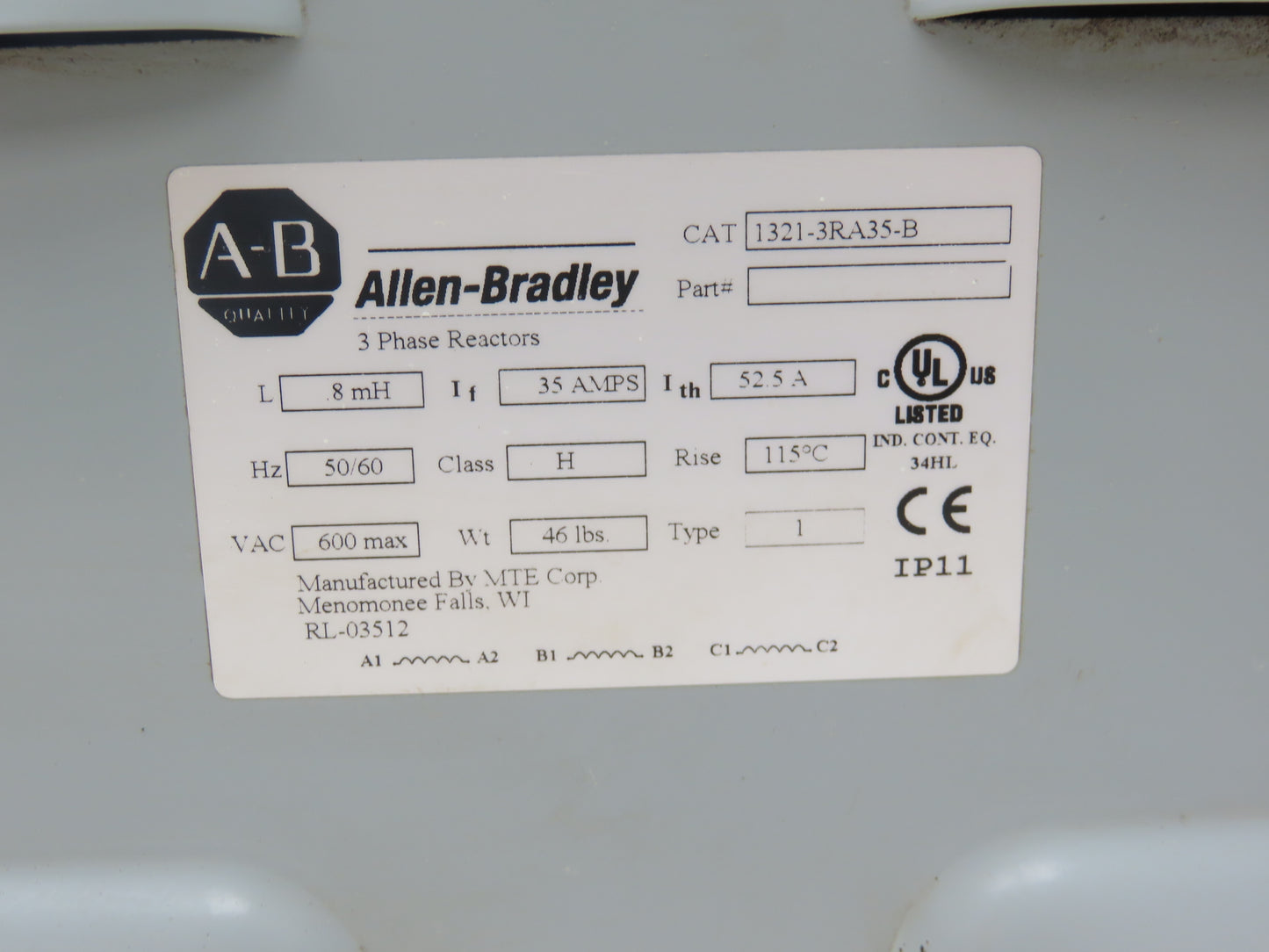 Allen Bradley 1321-3RA35-B Line Reactor Transformer 35A 600V 3Ph