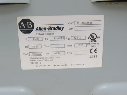 Allen Bradley 1321-3RA35-B Line Reactor Transformer 35A 600V 3Ph