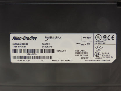 Allen Bradley 1756-PA75 ControlLogix PLC Rack AC Power Supply Module 120/240V