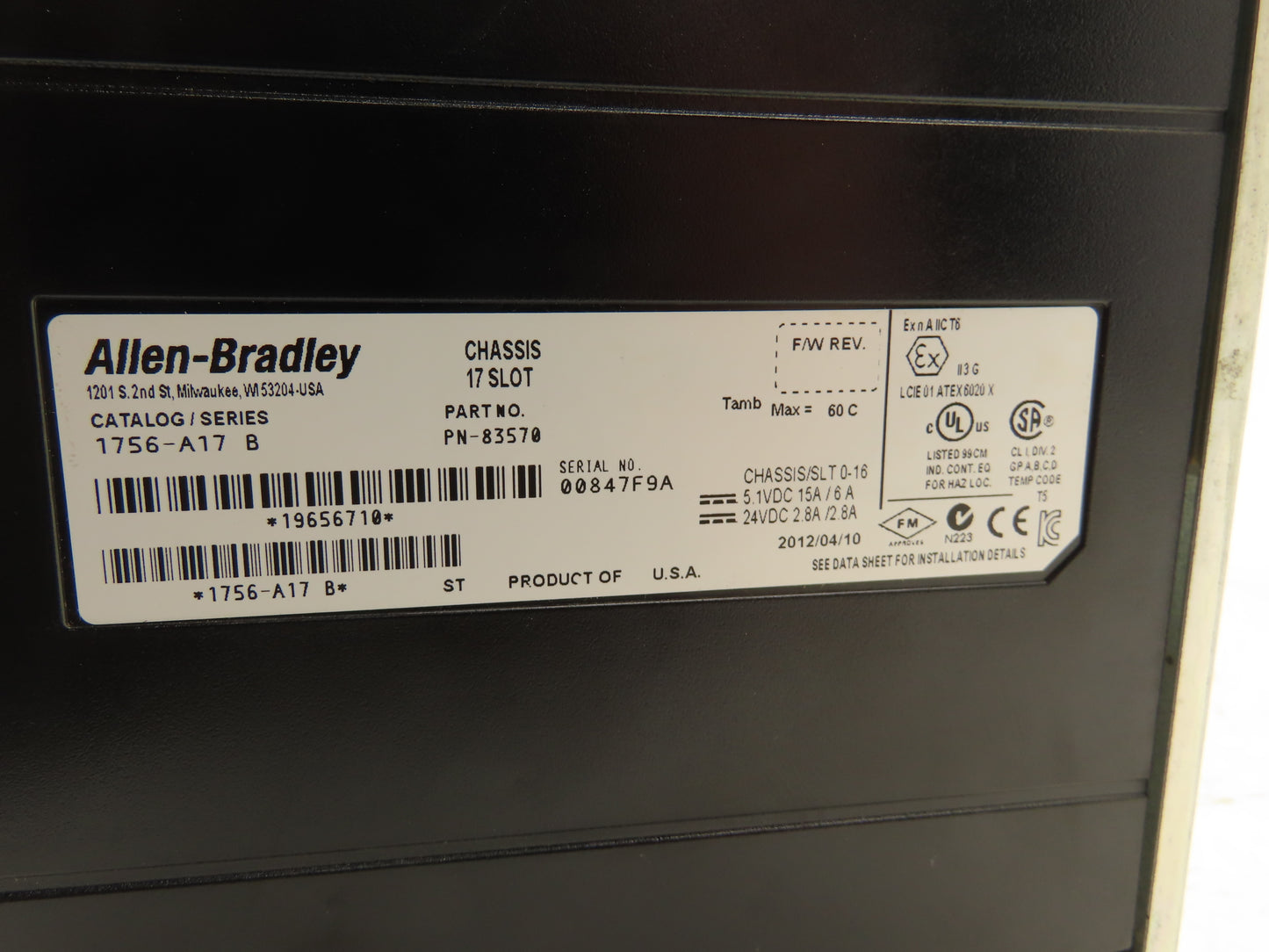 Allen Bradley 1756-A17 ControlLogix Series B 17-Slot Chassis w/ 3 Input Modules